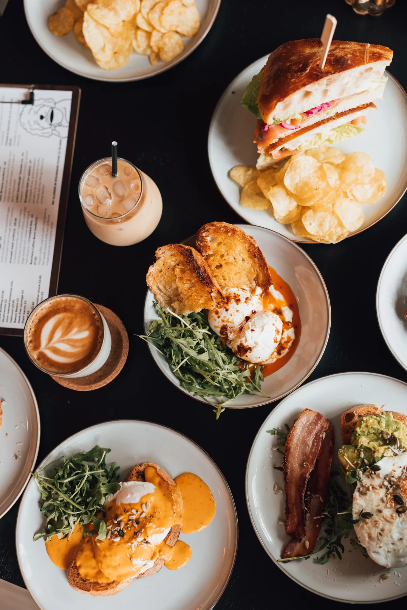 Brunch dishes across a Mettle table